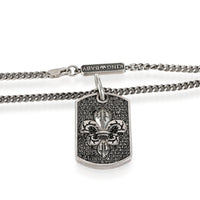 King Baby Pave Black Diamond Fleur de Lis Relic Dog Tag Pendant in Silver clasp