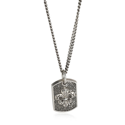 King Baby Pave Black Diamond Fleur de Lis Relic Dog Tag Pendant in Silver fv