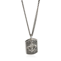 King Baby Pave Black Diamond Fleur de Lis Relic Dog Tag Pendant in Silver fv