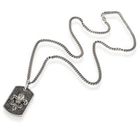 King Baby Pave Black Diamond Fleur de Lis Relic Dog Tag Pendant in Silver pv