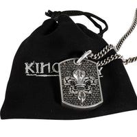 Pave Black Diamond Fleur-de-Lis Relic Dog Tag Pendant in Silver