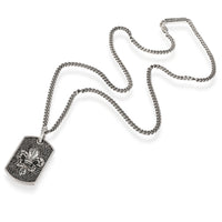 Pave Black Diamond Fleur-de-Lis Relic Dog Tag Pendant in Silver