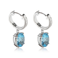 Blue Topaz & Diamond Huggie Drop Earring in 14K White Gold 0.07 CTW