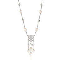 Lucea Pearl & Diamond Drop Necklace in 18K White Gold 1.56 CTW