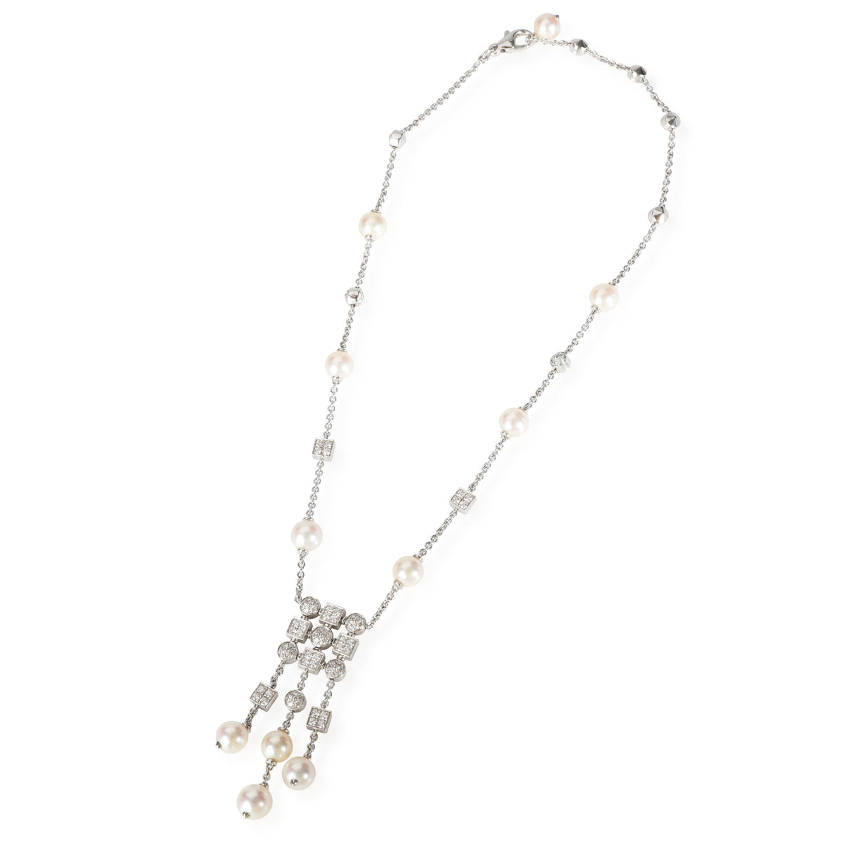Lucea Pearl & Diamond Drop Necklace in 18K White Gold 1.56 CTW