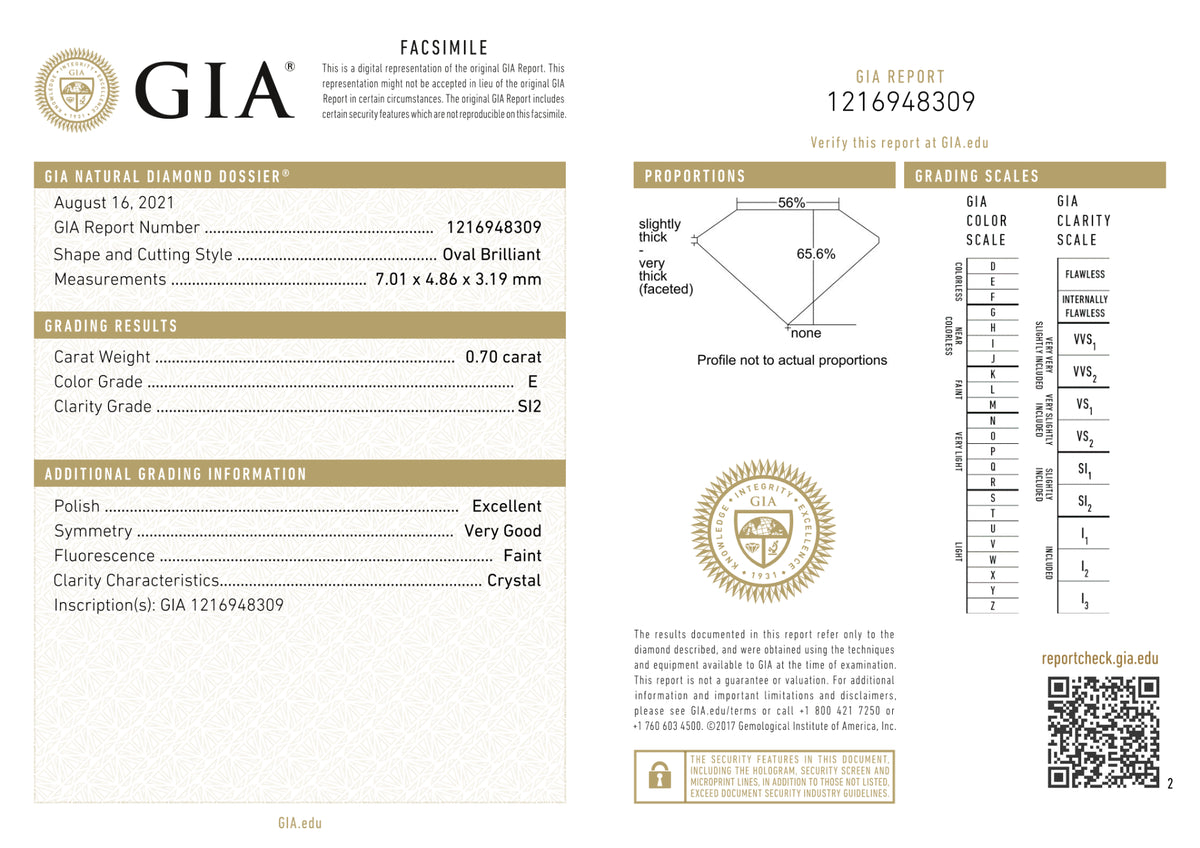 GIA Certified 0.70 Ct Oval cut E SI2 Loose Diamond