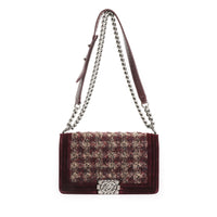 Paris-Édimbourg Burgundy Quilted Velvet & Tweed Old Medium Boy Bag