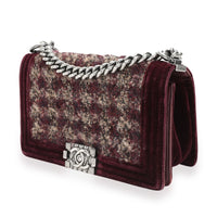 Paris-Édimbourg Burgundy Quilted Velvet & Tweed Old Medium Boy Bag