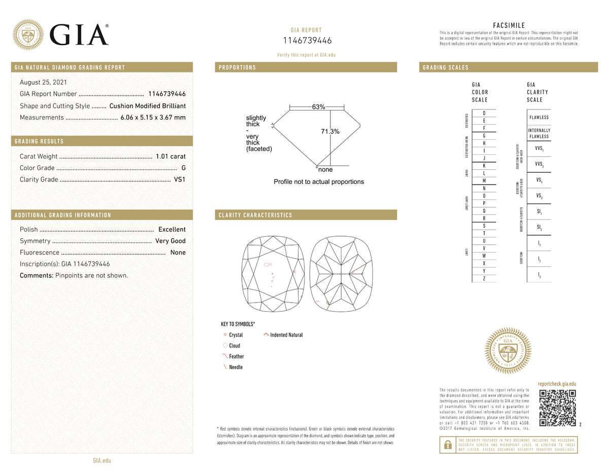 GIA Certified 1.01 Ct Cushion cut G VS1 Loose Diamond