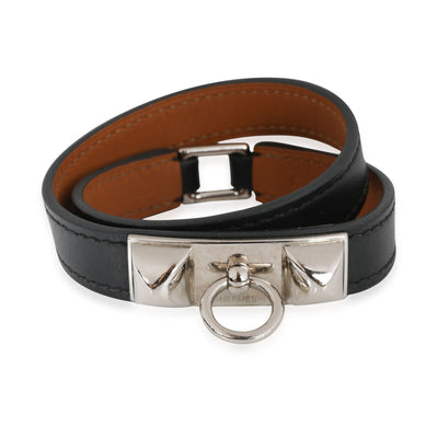 Hermès Black Swift Rivale Double Tour Bracelet PHW S