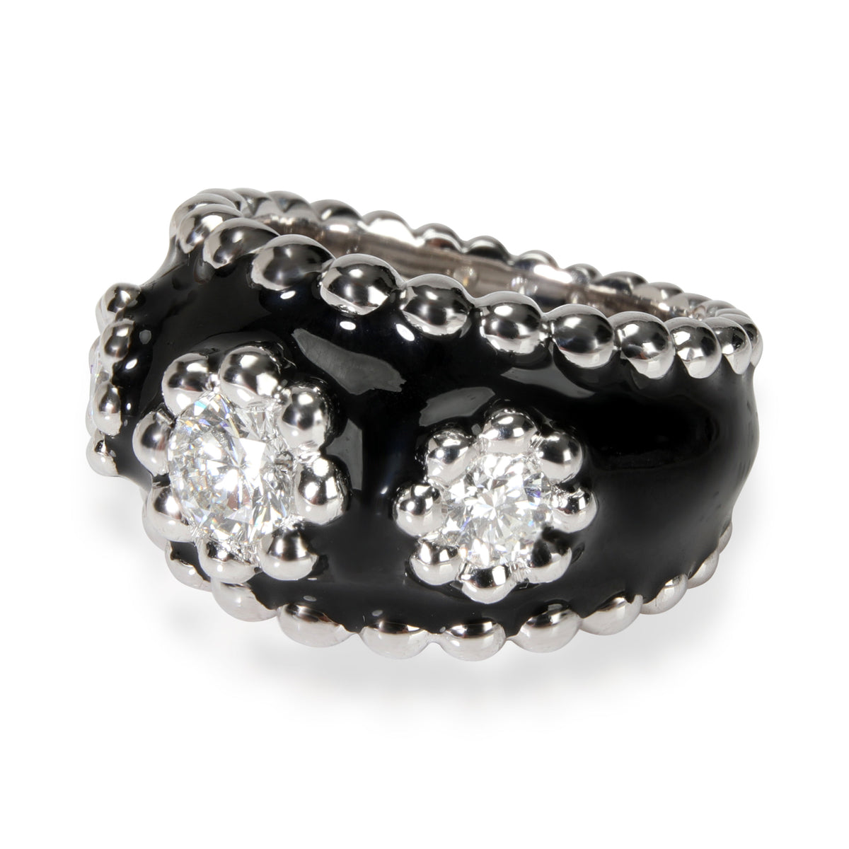 Chanel Vintage  Diamond & Enamel Cocktail Ring in 18kt White Gold 0.9 CTW sv
