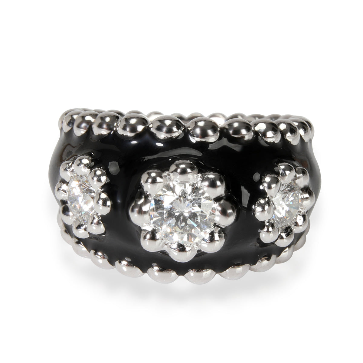 Chanel Vintage  Diamond & Enamel Cocktail Ring in 18kt White Gold 0.9 CTW fv