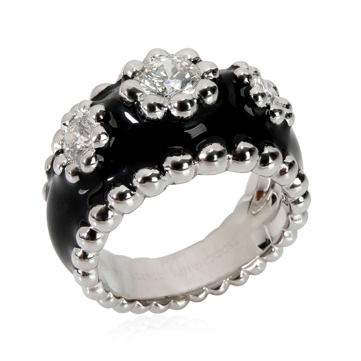 Chanel Vintage  Diamond & Enamel Cocktail Ring in 18kt White Gold 0.9 CTW pv