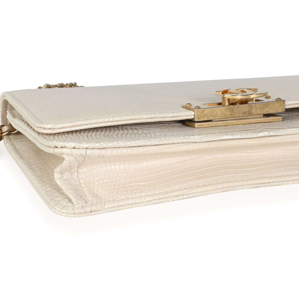 Chanel Gold Metallic Lizard Golden Class Wallet on Chain Handbag clasp
