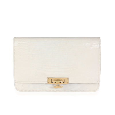 Chanel Gold Metallic Lizard Golden Class Wallet on Chain Handbag fv