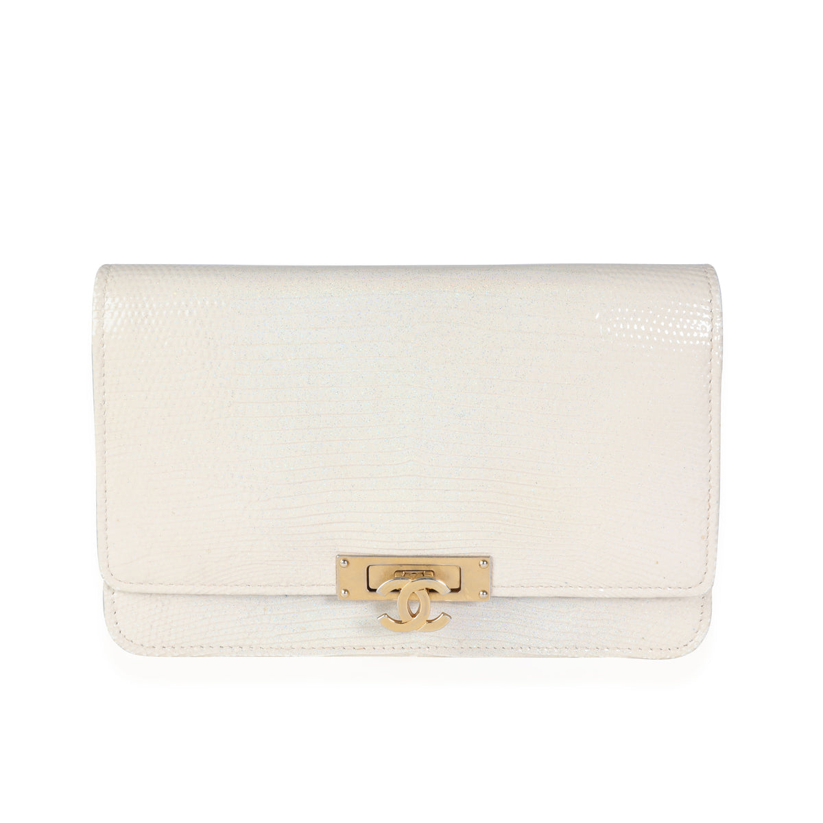 Chanel Gold Metallic Lizard Golden Class Wallet on Chain Handbag fv