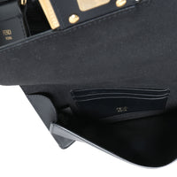 Black Calfskin Mini Flat Baguette with Strap