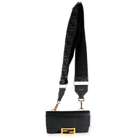 Black Calfskin Mini Flat Baguette with Strap