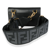 Black Calfskin Mini Flat Baguette with Strap