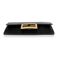 Black Calfskin Mini Flat Baguette with Strap
