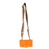 Orange Calfskin Mini Flat Baguette with Brown Strap You Strap