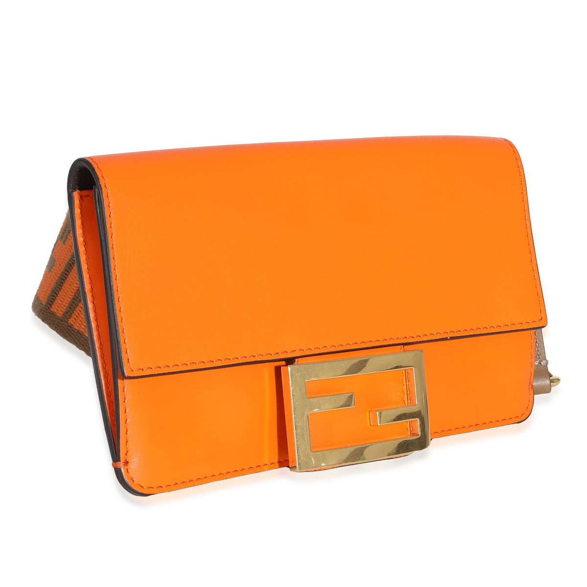 Orange Calfskin Mini Flat Baguette with Brown 'Strap You' Strap