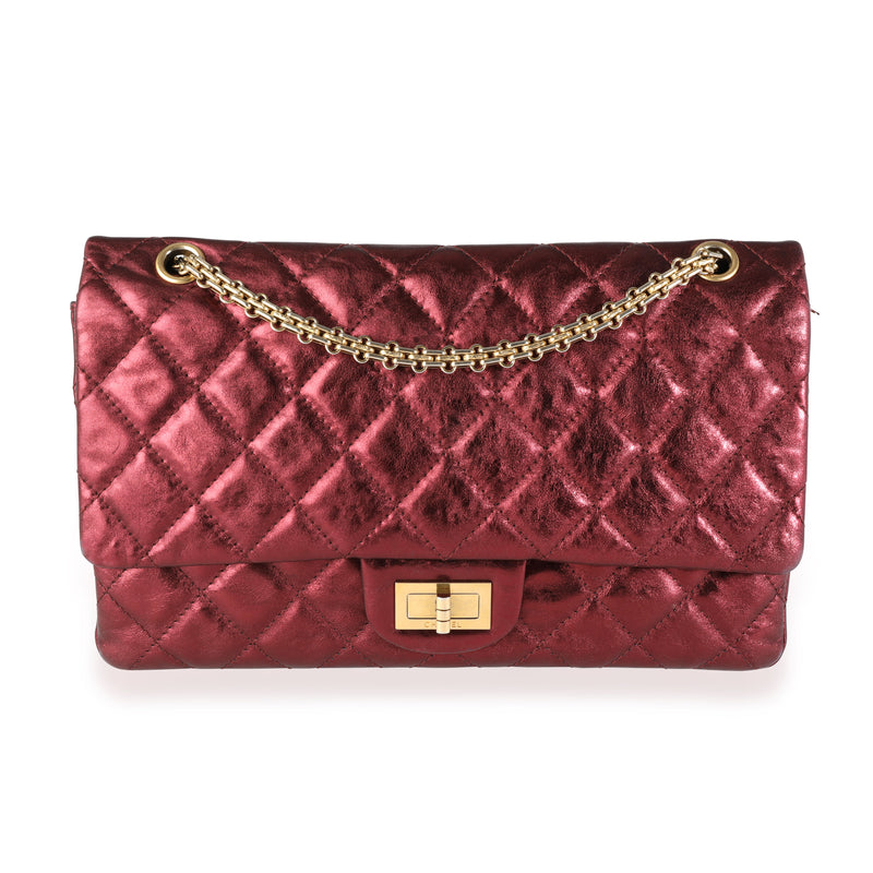 Metallic Burgundy Quilted Calfskin Reissue 2.55 227 Double Flap Bag