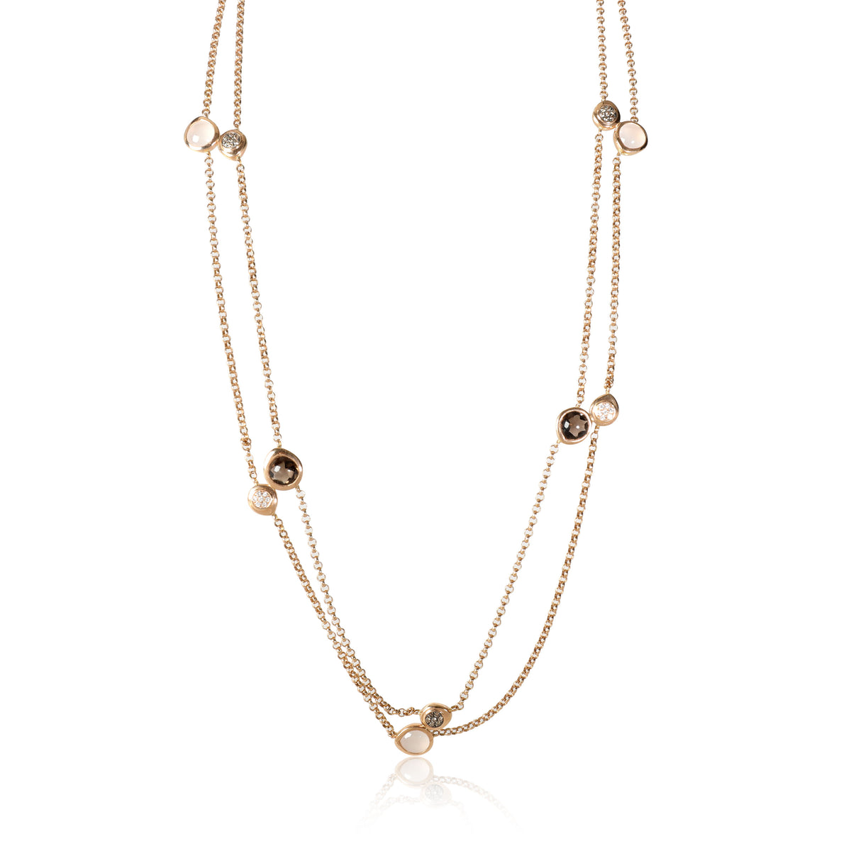 Tirisi Double Strand Cabochon Gemstone, Diamond Necklace,18K Rose Gold, 0.18 Ctw
