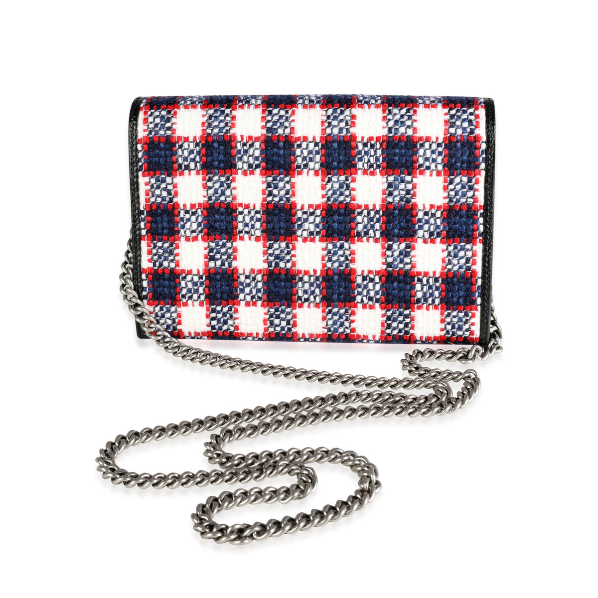 White, Marine, & Hibiscus Red Tweed Mini Dionysus Chain Wallet