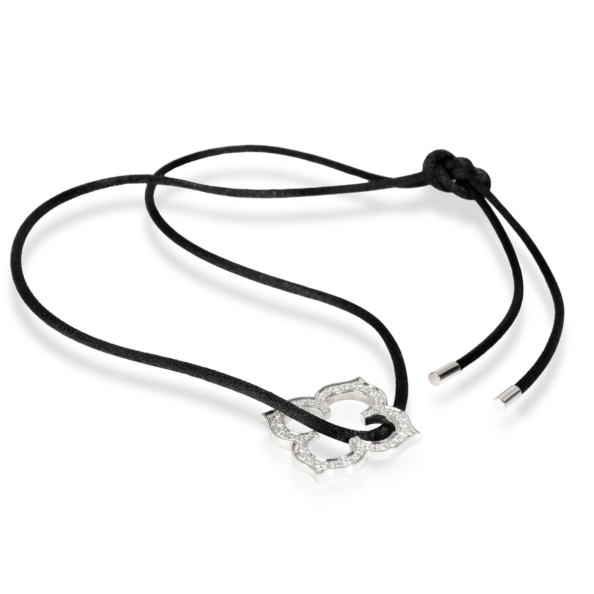 Hindu Necklace on Black Silk Cord (White Gold)