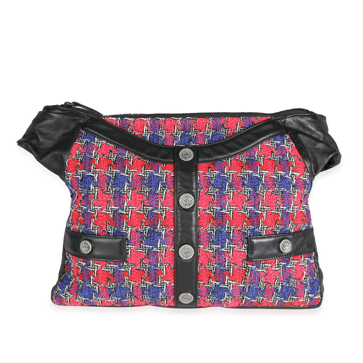 Chanel Black Lambskin & Multicolor Tweed Girl Bag Handbag fv