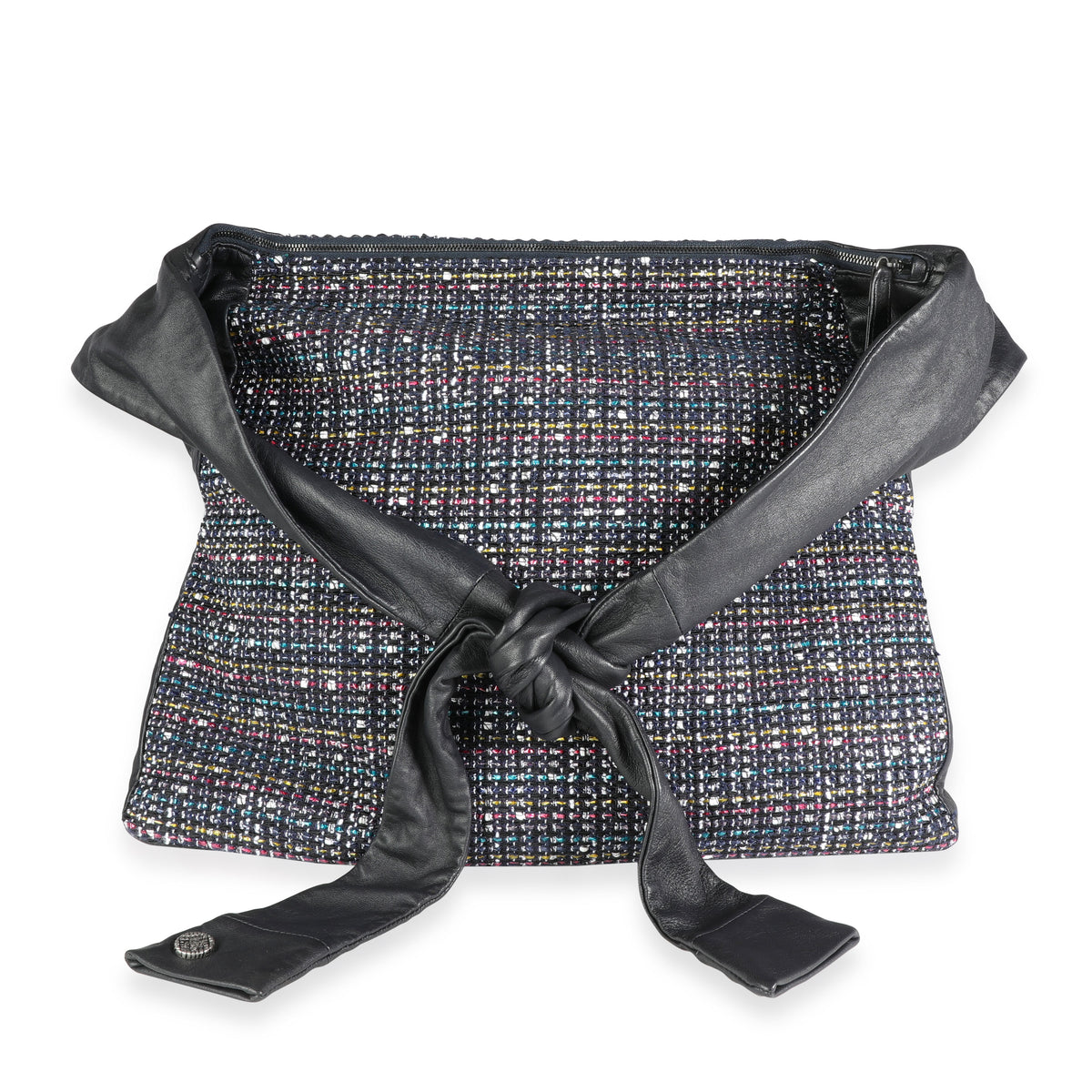 Chanel Navy Lambskin & Multicolor Tweed Girl Bag Handbag pv
