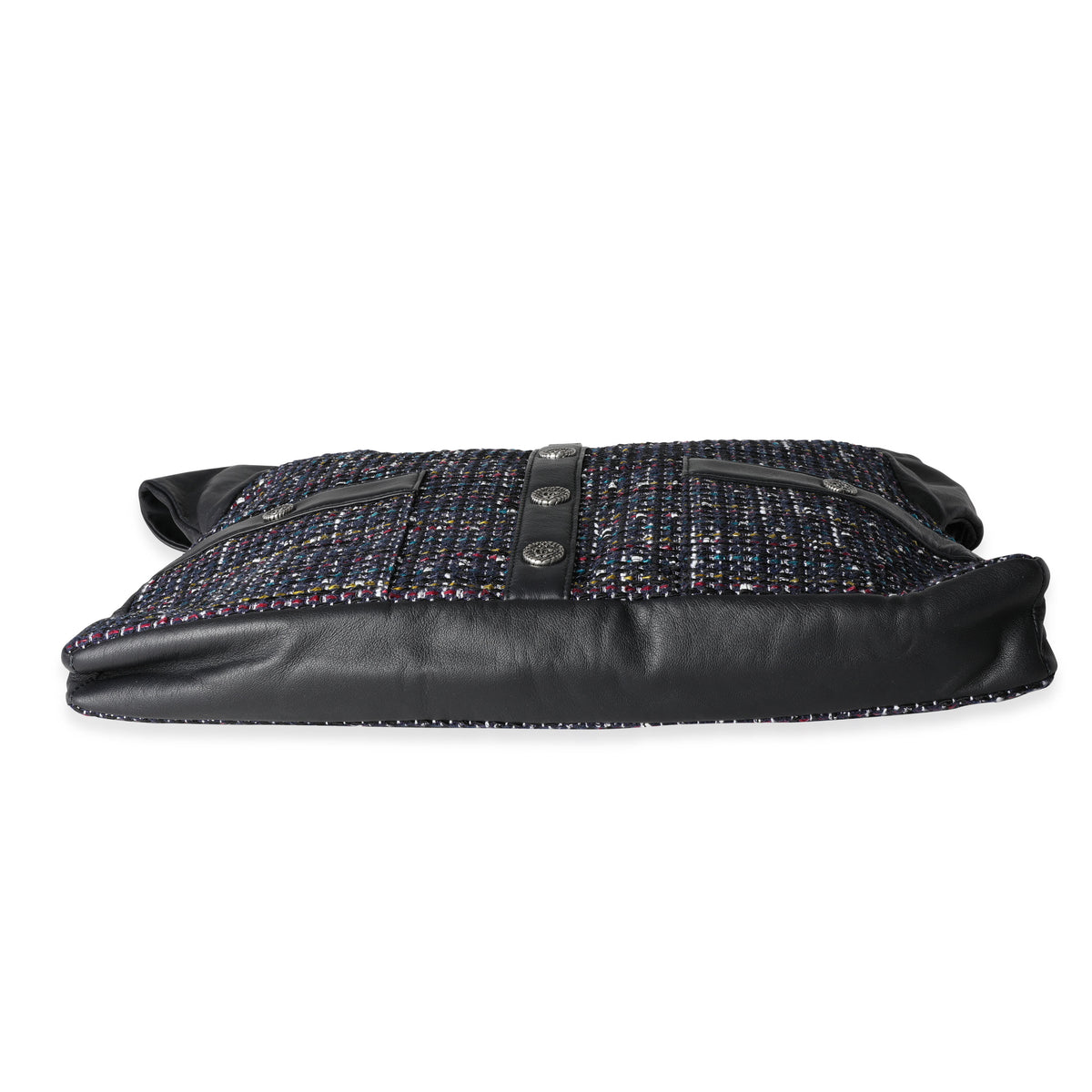 Chanel Navy Lambskin & Multicolor Tweed Girl Bag Handbag stamp