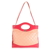 Peach & Light Red Quilted Calfskin Large 31 Shopping Bag