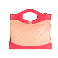 Peach & Light Red Quilted Calfskin Large 31 Shopping Bag