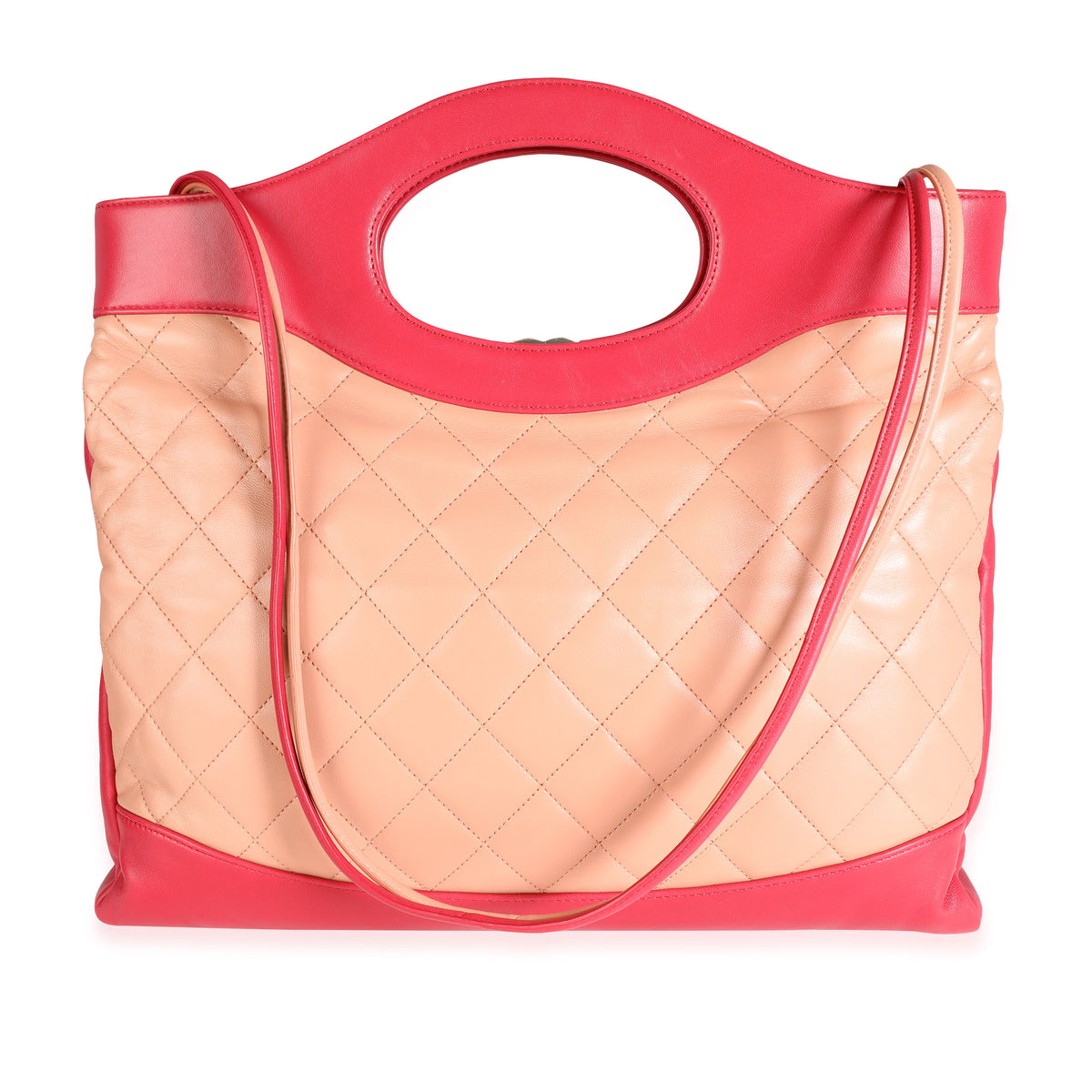 Peach & Light Red Quilted Calfskin Large 31 Shopping Bag