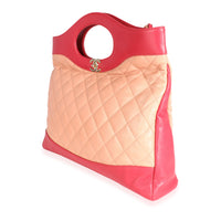 Peach & Light Red Quilted Calfskin Large 31 Shopping Bag