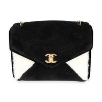 Black & White Shearling Small Single Flap Bag