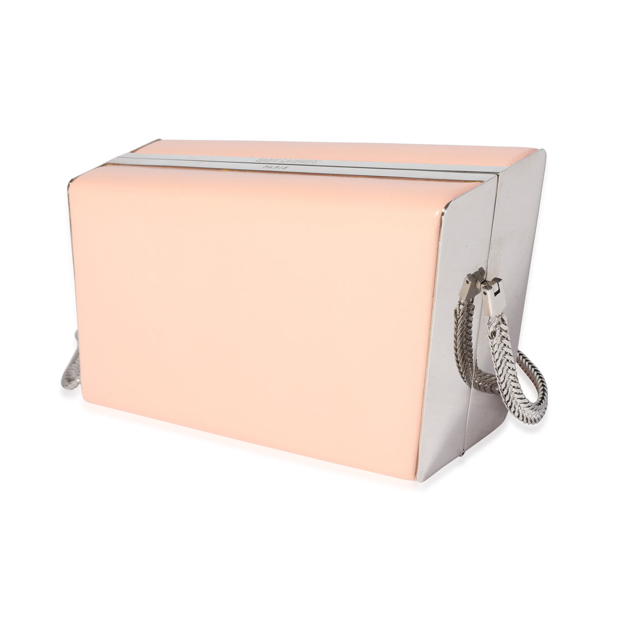 Pink Leather Diagonal Box Chain Clutch