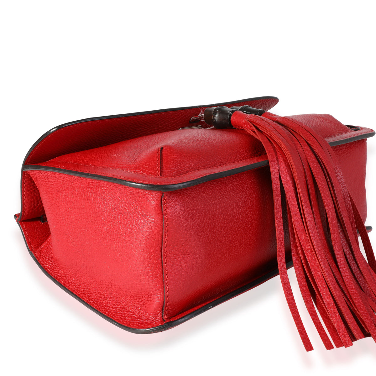 Red Pebbled Calfskin Medium Bamboo Daily Flap Shoulder Bag