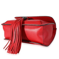 Red Pebbled Calfskin Medium Bamboo Daily Flap Shoulder Bag