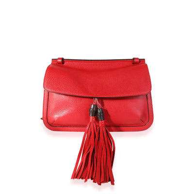 Red Pebbled Calfskin Medium Bamboo Daily Flap Shoulder Bag