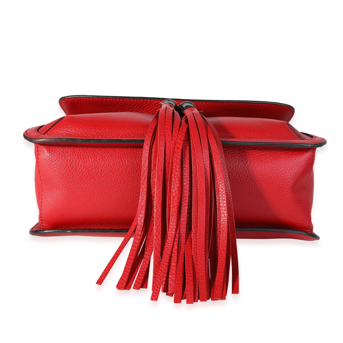 Red Pebbled Calfskin Medium Bamboo Daily Flap Shoulder Bag