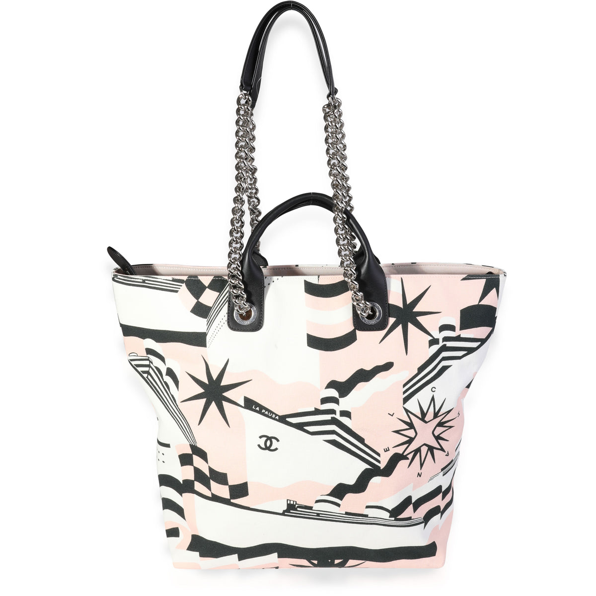 Black, Pink, & White Canvas La Pausa Shopping Tote