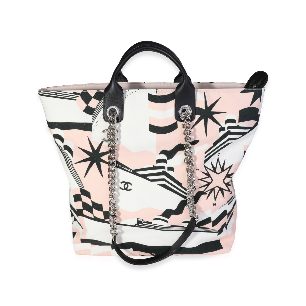 Black, Pink, & White Canvas La Pausa Shopping Tote
