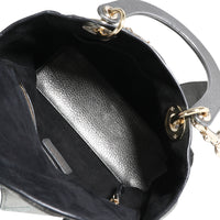 Metallic Silver Supple Cannage Leather Medium Lady Dior Tote