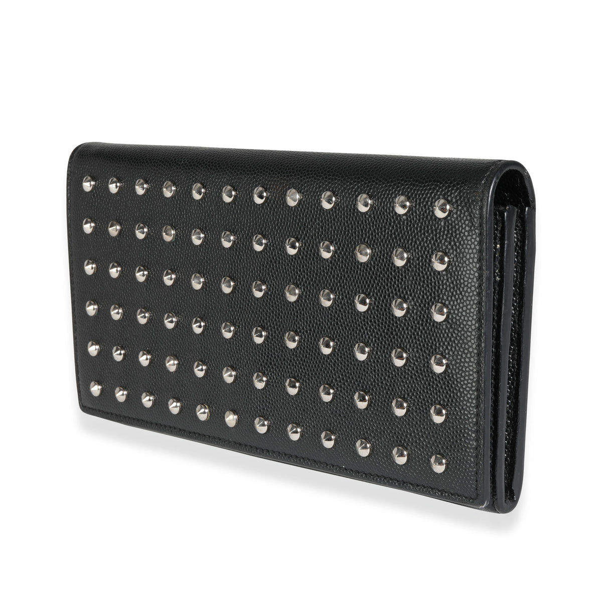 Saint Laurent Black Grain De Poudre Leather Studded Classic Marquage Flap Wallet Wallet sv