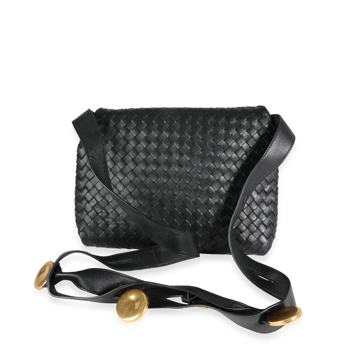 Black Intrecciato Leather Fold Crossbody Bag