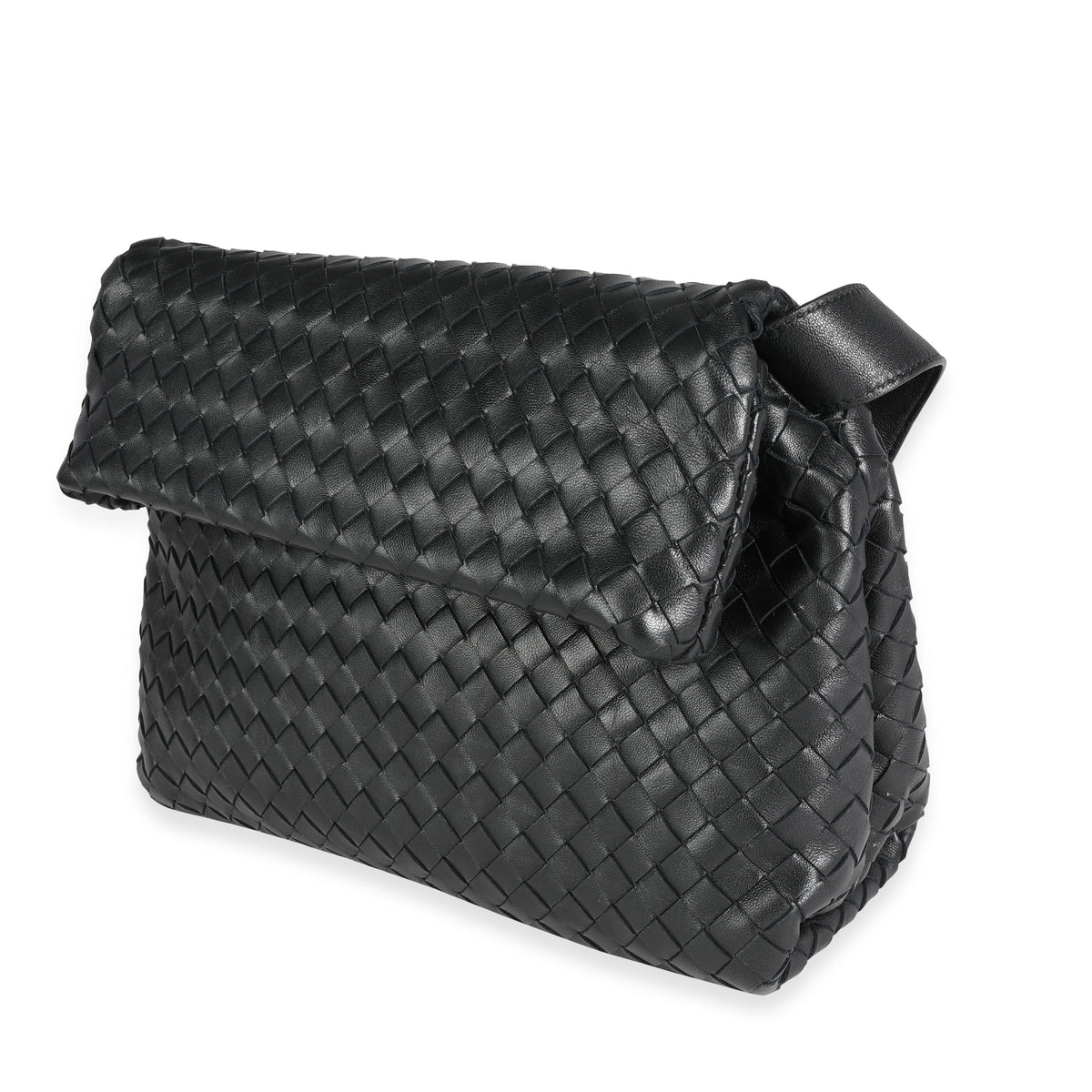 Black Intrecciato Leather Fold Crossbody Bag