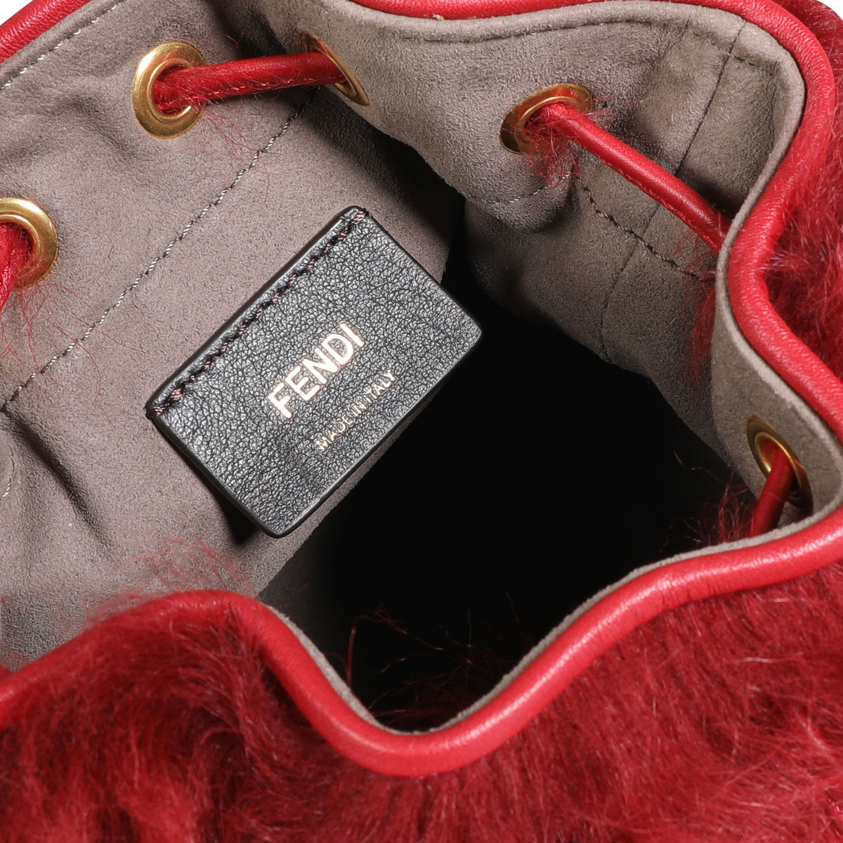 Fendi Red Lamb Fur & Calfskin Leather Mini Mon Trésor Bucket Bag Handbag ad1